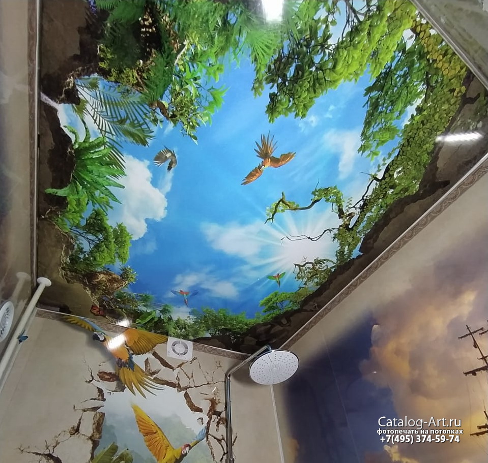 Натяжной потолок с фотопечатью - г. Тула. Фотопечать с 3Д эффектом в ванной.